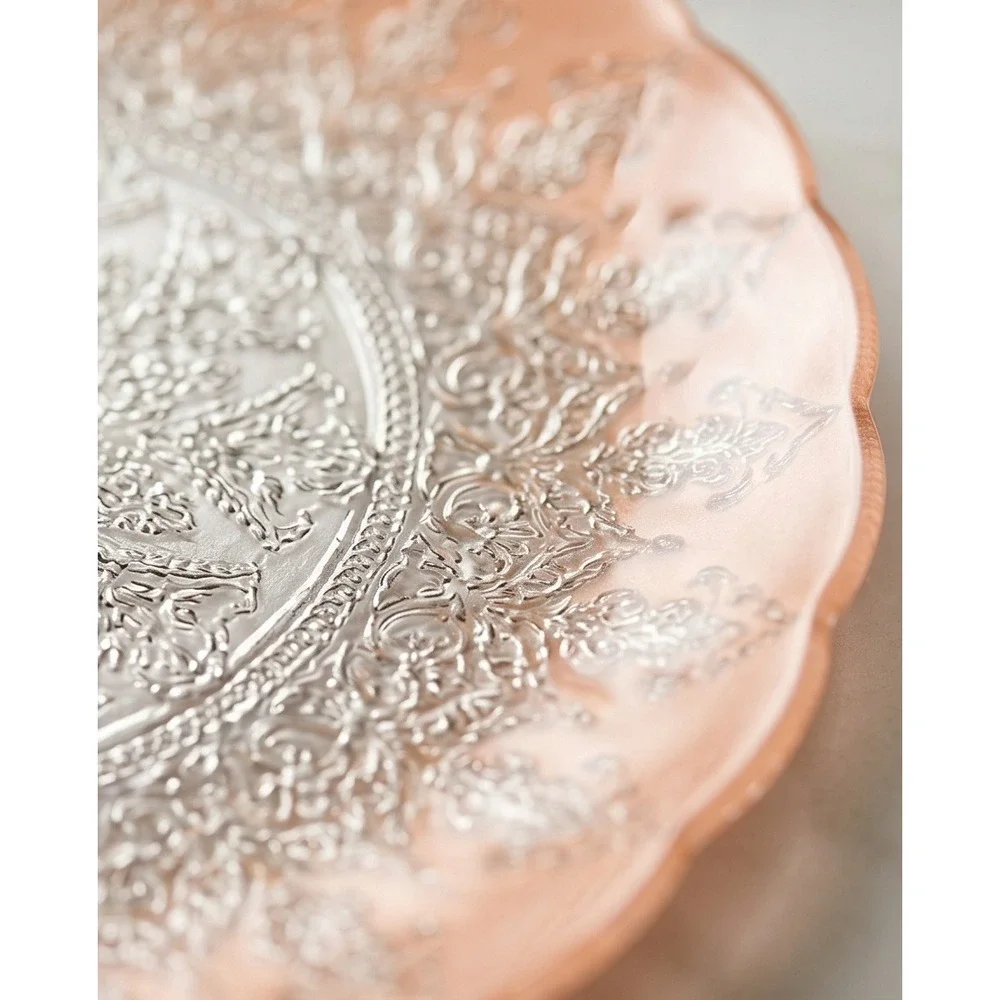 Silverina Istanbul Pink Glass Platter Genuine 99% Silver Turkish Handmade 13